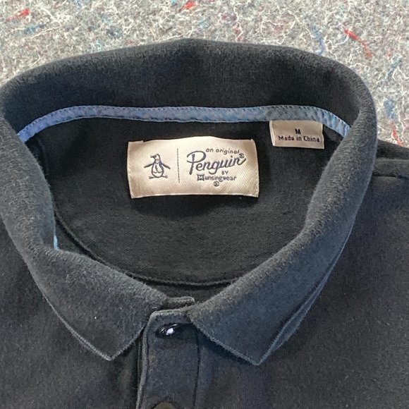 Original Penguin Polo Shirt Mens Adult Medium Black Collar Buttons - Picture 3 of 9
